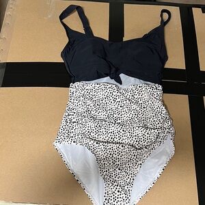Stylish Black and White Polka Dot Swimsuit